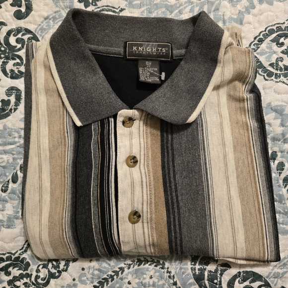 Striped Polo Shirt - Gray and Cream - Picture 8 of 8